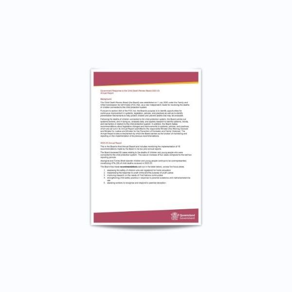 Thumbnail for Queensland Government response to Child Death Review Board Annual Report 2022–23