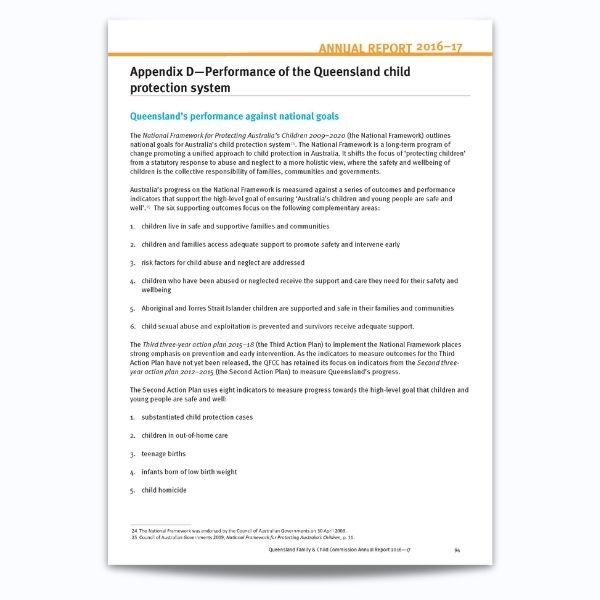 Cover for Annual Report of the performance on the Queensland child protection system 2016–17