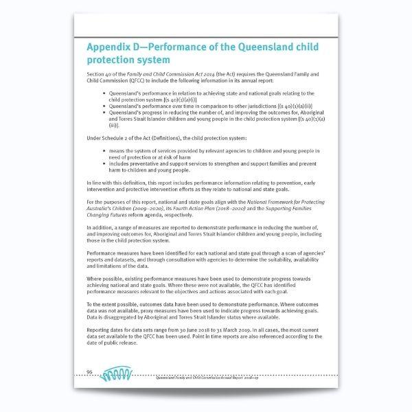 Cover of Annual Report of the performance on the Queensland child protection system 2018–19