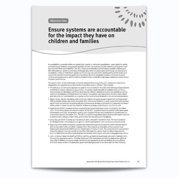 Cover of Annual Report of the performance on the Queensland child protection system 2021–22