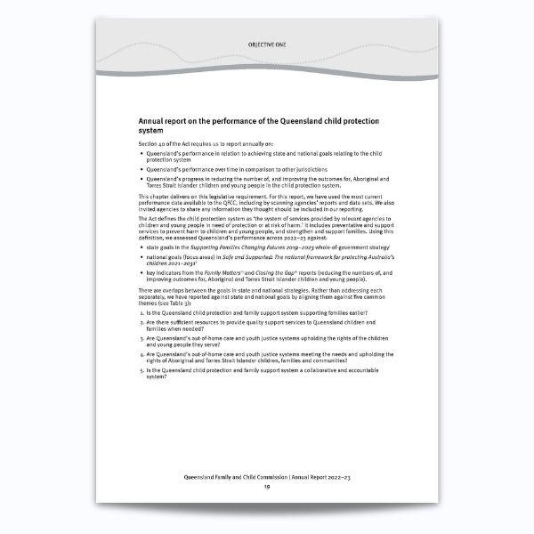 Cover of Annual Report of the performance on the Queensland child protection system 2022–23