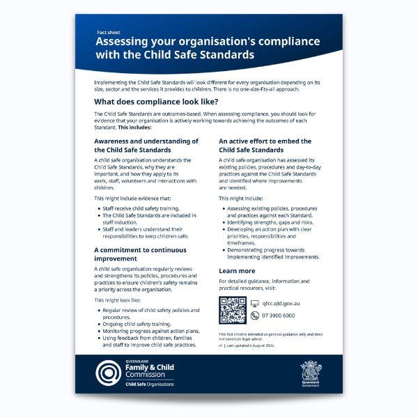Thumnail for Assessing your organisation's compliance with the Child Safe Standards factsheet