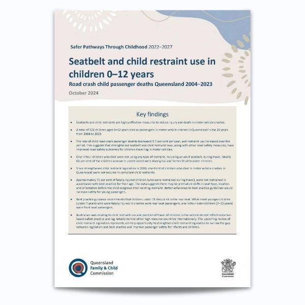 Cover of Seatbelt and car restraint use in children 2004–23