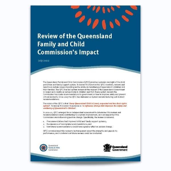 Cover for Review of the Queensland Family and Child Commission’s impact